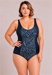 Waffle Print Onepiece Bather with Wirefree Soft Bra D-E